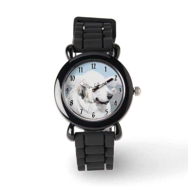 Underbar Pyrenémålning - Original Hund Art Armbandsur (Framsida)