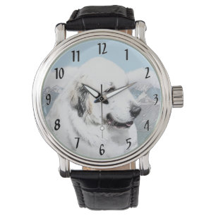 Underbar Pyrenémålning - Original Hund Art Armbandsur