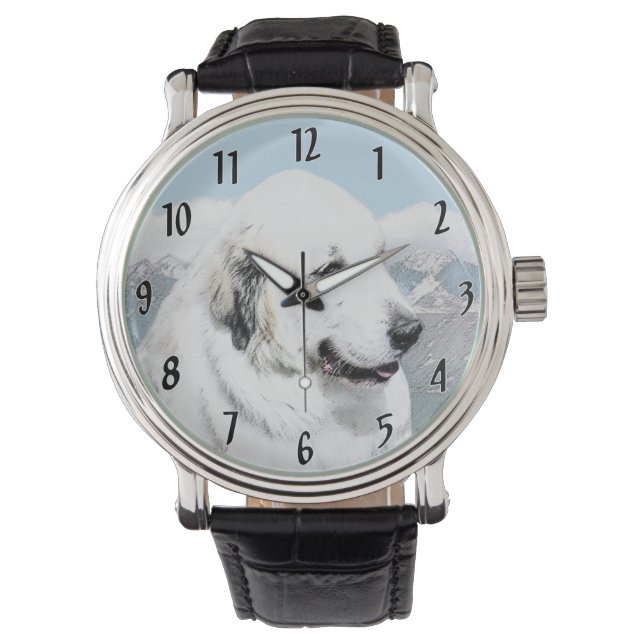 Underbar Pyrenémålning - Original Hund Art Armbandsur (Framsida)