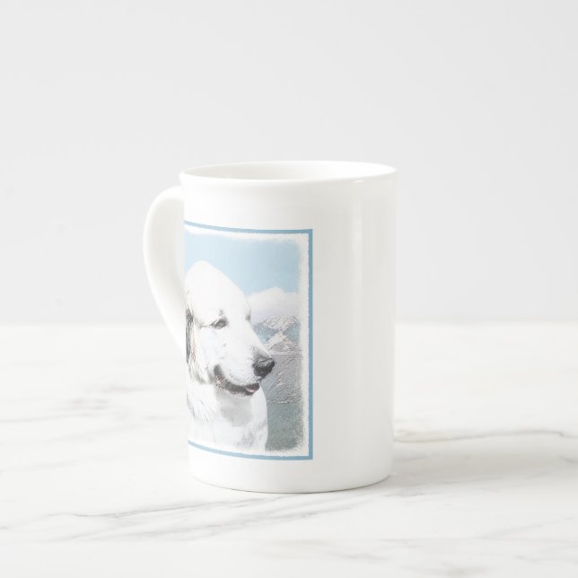 Underbar Pyrenémålning - Original Hund Art Benporslin Mugg (Framsida vänster)