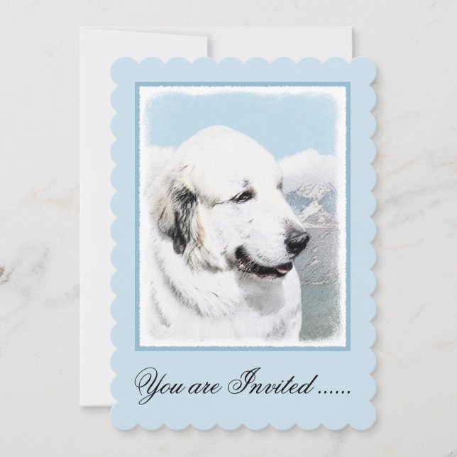 Underbar Pyrenémålning - Original Hund Art Inbjudningar (Framsida)