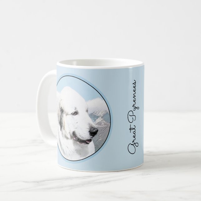 Underbar Pyrenémålning - Original Hund Art Kaffemugg (Framsida vänster)