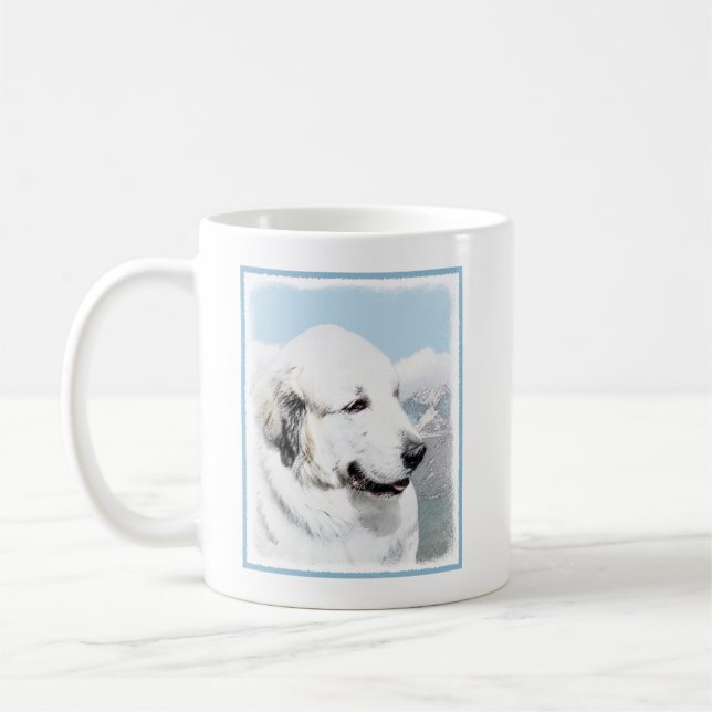 Underbar Pyrenémålning - Original Hund Art Kaffemugg (Vänster)