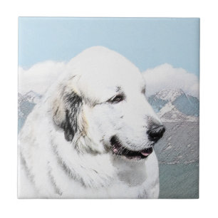 Underbar Pyrenémålning - Original Hund Art Kakelplatta