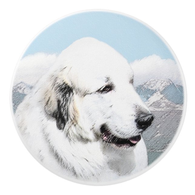 Underbar Pyrenémålning - Original Hund Art Knopp (Framsidan)