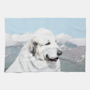 Underbar Pyrenémålning - Original Hund Art Kökshandduk