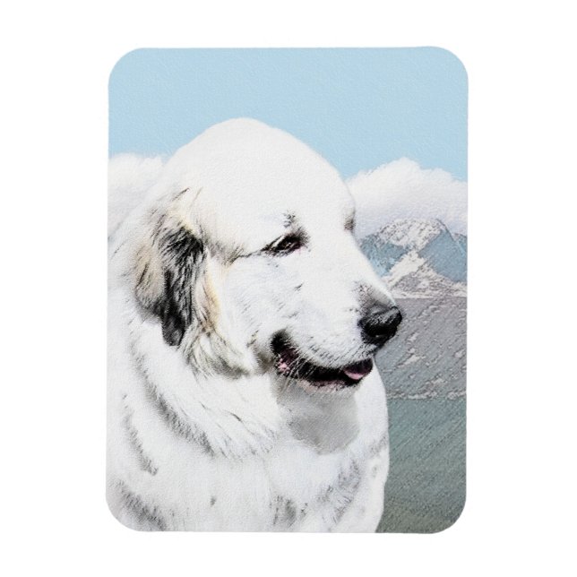 Underbar Pyrenémålning - Original Hund Art Magnet (Vertikal)