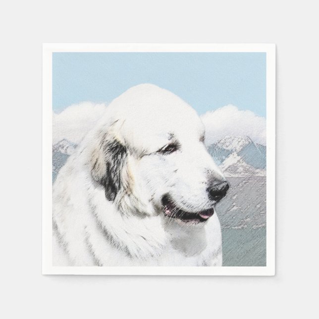 Underbar Pyrenémålning - Original Hund Art Pappersservett (Framsidan)