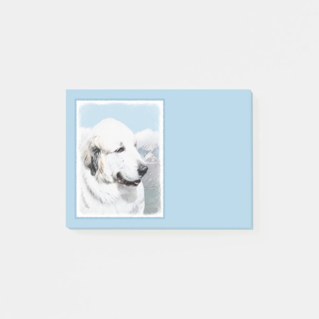 Underbar Pyrenémålning - Original Hund Art Post-it Block (Framsida)