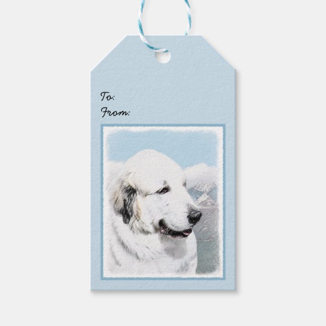 Underbar Pyrenémålning - Original Hund Art Presentetikett (Framsidan)
