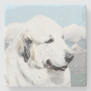 Underbar Pyrenémålning - Original Hund Art Stenunderlägg
