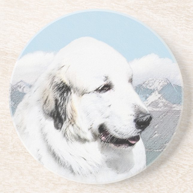 Underbar Pyrenémålning - Original Hund Art Underlägg (Framsidan)