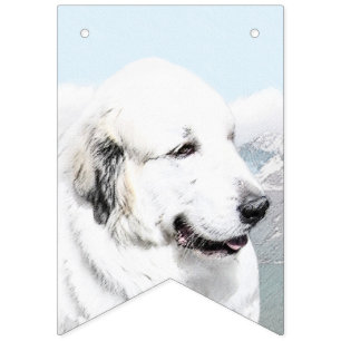 Underbar Pyrenémålning - Original Hund Art Vimplar