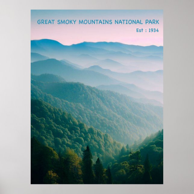 Underbar Rökig Mountains nationalpark Poster (Framsidan)