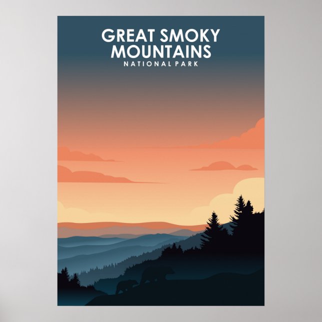 Underbar Rökig Mountains nationalpark Travel Poste Poster (Framsidan)
