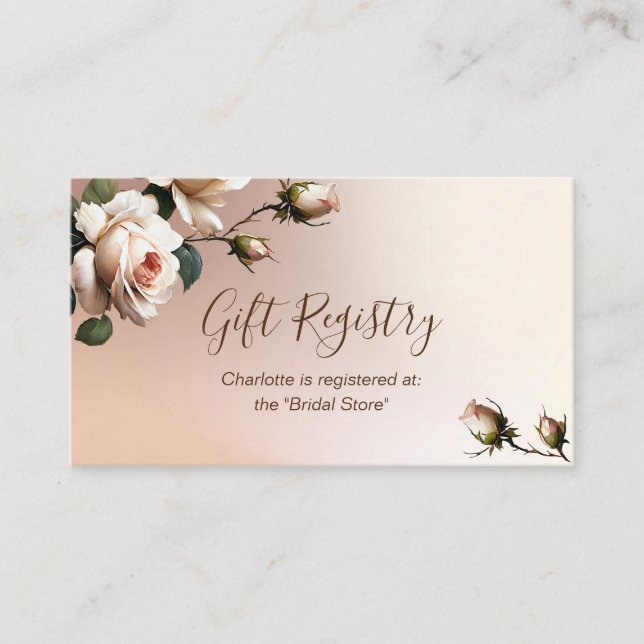 Underbar rosa beige ros bröllopsdusch presentregis tilläggskort (Framsida)