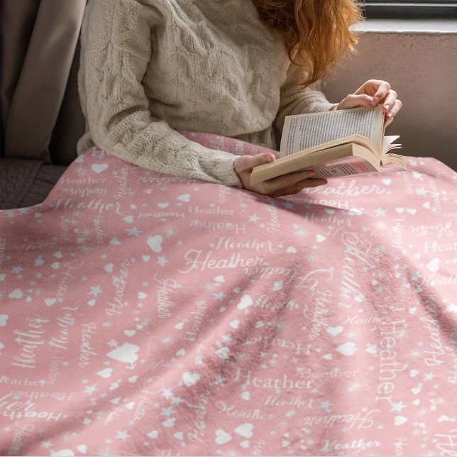 underbar Rosa Fleece Blanket med Namn och Hearts (Skapare uppladdad)