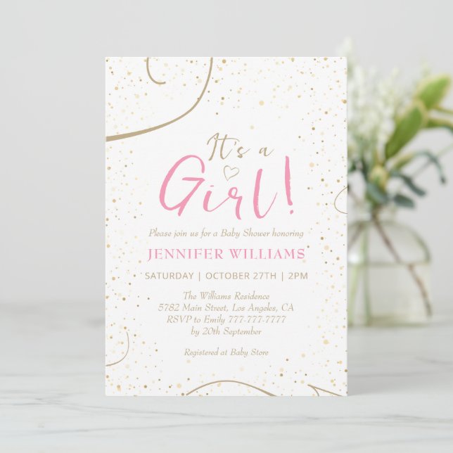Underbar Rosa Guld Flick Babyshower Inbjudningar (Stående Fram)