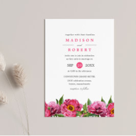 Underbar Rosa Magenta Peonies Gräns Bröllop Inbjudningar