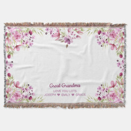 Underbar Rosa och Lila Flower Gräns Filt