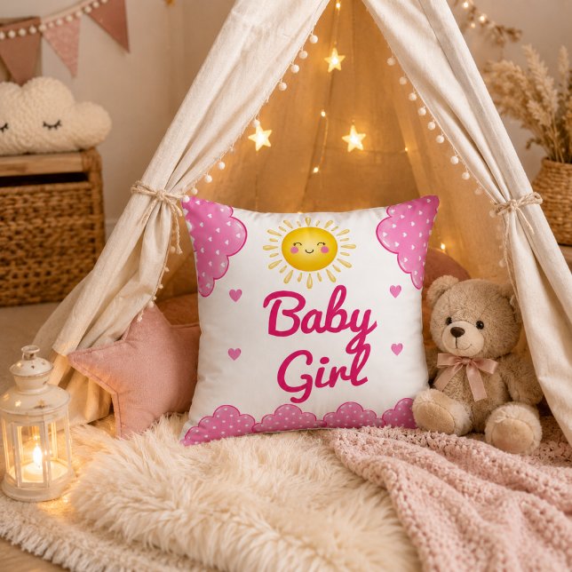 Underbar rosa solskensbabyflicka kudde (Skapare uppladdad)