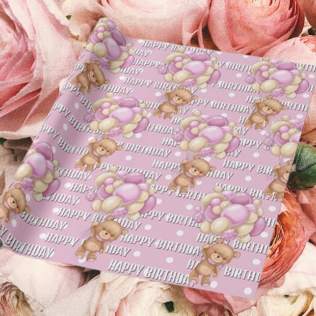 underbar rosa-teddydag-födelsedag presentpapper (Transform your gifts with our enchanting teddy bear wrapping paper! )