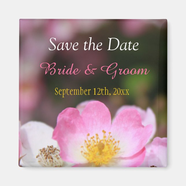 underbar rosa vild ro blomma bröllop spara datum magnet (Framsidan)