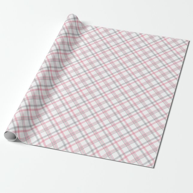 Underbar rutigt mönster i grått och rosa presentpapper (Utrullad)
