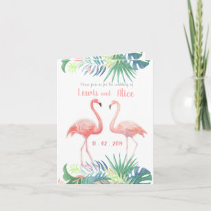 Underbar saga för två flamingo tropiska blommor inbjudan