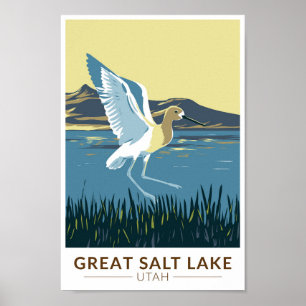 Underbar Salt Sjö American Avocet Travel Art Vinta Poster