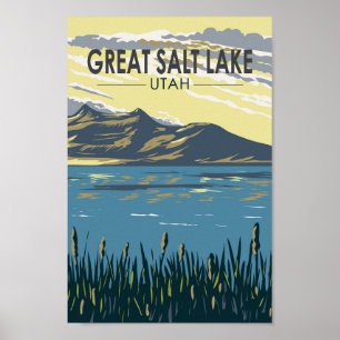 Underbar Salt Sjö Utah Travel Art Vintage Poster