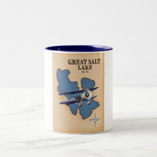Underbar salt Sjö Utah vintage stil karta Två-Tonad Mugg