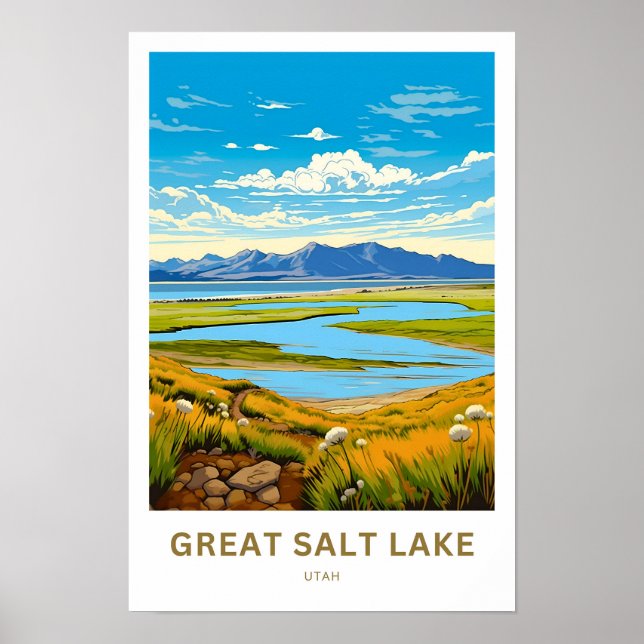 Underbar salthalt Sjö Utah Travel Skriv ut Poster (Framsidan)
