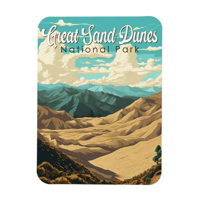 Underbar Sand Dunes nationalpark Illustration Retr Magnet (Vertikal)