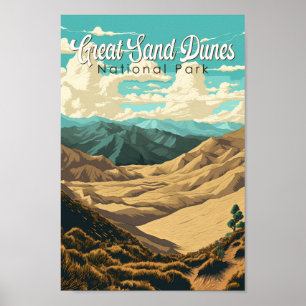Underbar Sand Dunes nationalpark Illustration Retr Poster