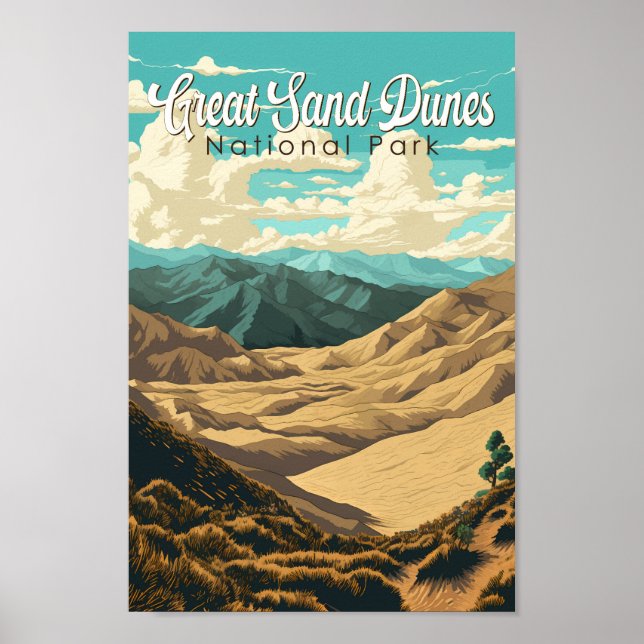 Underbar Sand Dunes nationalpark Illustration Retr Poster (Framsidan)