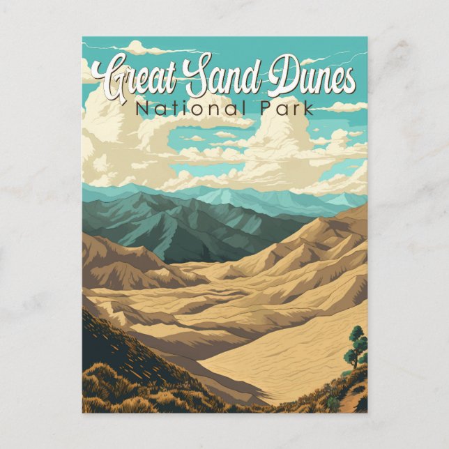 Underbar Sand Dunes nationalpark Illustration Retr Vykort (Framsida)