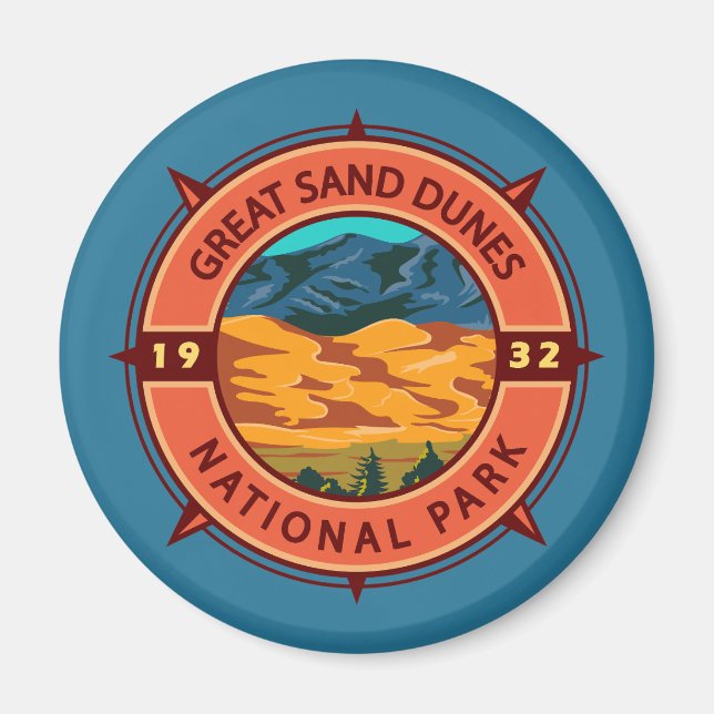 Underbar Sand Dunes nationalpark Retro Compass Magnet (Framsidan)