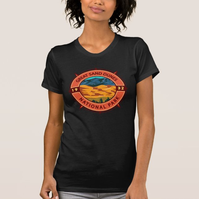 Underbar Sand Dunes nationalpark Retro Compass T Shirt (Framsida)