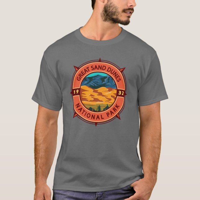 Underbar Sand Dunes nationalpark Retro Compass T Shirt (Framsida)