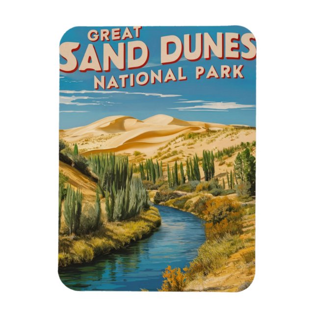Underbar Sand Dunes nationalpark Retro Travel Art Magnet (Vertikal)