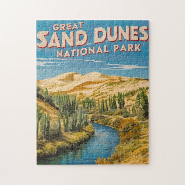 Underbar Sand Dunes nationalpark Retro Travel Art Pussel (Vertikal)