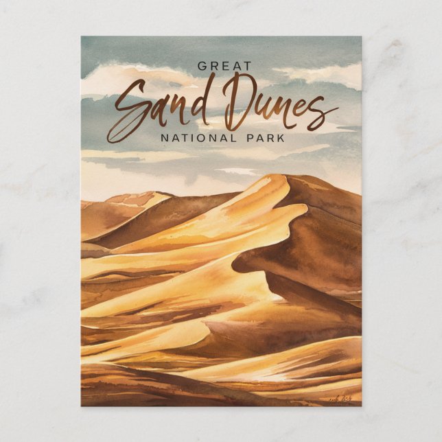 Underbar Sand Dunes nationalpark Watercolor Art Helg Vykort (Framsida)