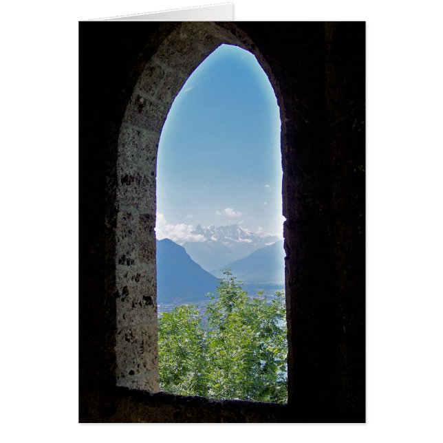 underbar schweizisk bergsvy hälsningskort (Framsidan)