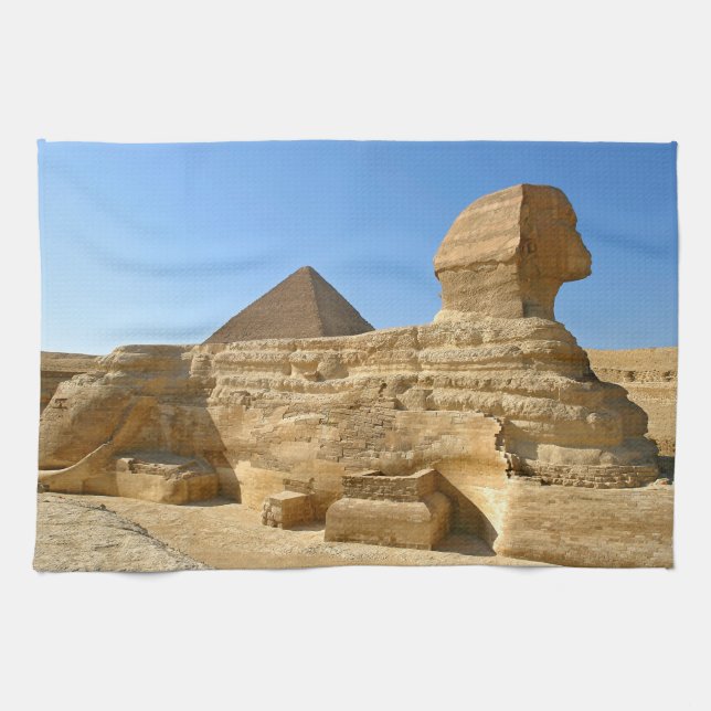 Underbar sfinx av Giza med Khafre pyramid - Egypte Kökshandduk (Horisontell)