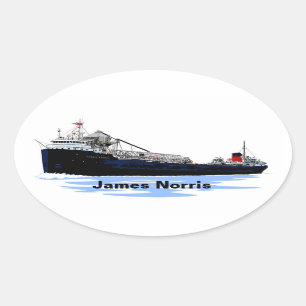 Underbar Sjöar Freighter James Norris Ovalt Klistermärke