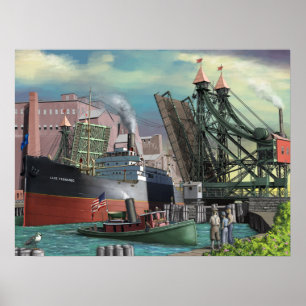 Underbar Sjöar Freighter-passage genom Buffalo-Jac Poster