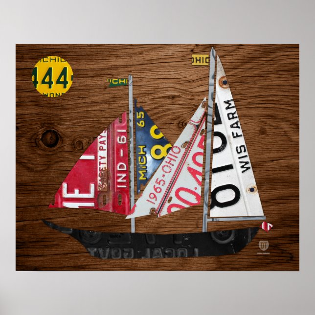 Underbar Sjöar State Sailboat Recycled License Pla Poster (Framsidan)