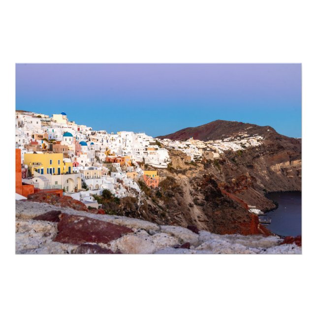 Underbar solnedgångsfärger i Santorini, Grekland Fototryck (Framsidan)