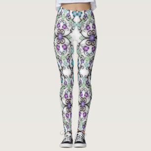Underbar spetsig look av blå violetta blommor leggings